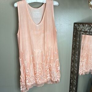 Soft surroundings Chiffon Sequins Romantic Tunic Top Peach Size Large